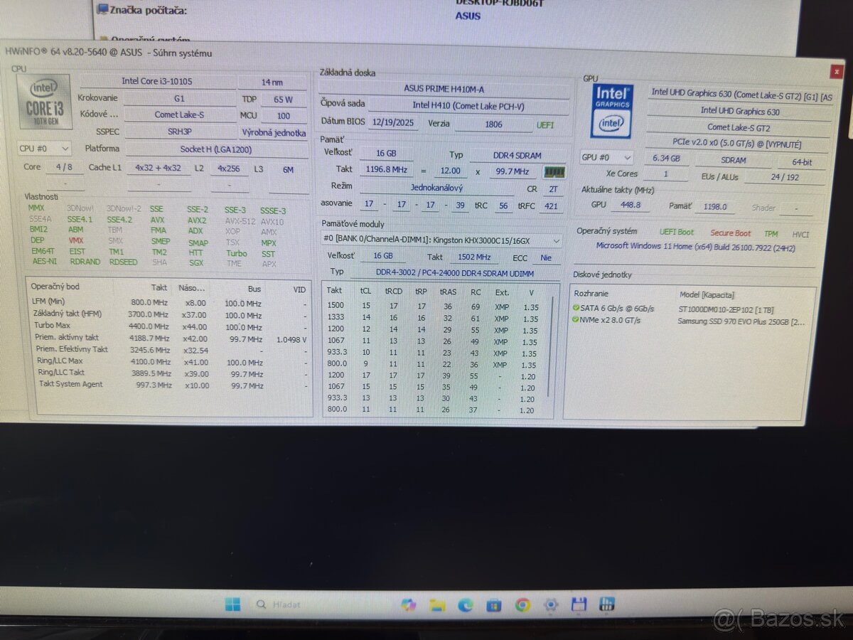 Predam cpu i3-10105, 16GB ram, m.2 ssd 250GB - 3