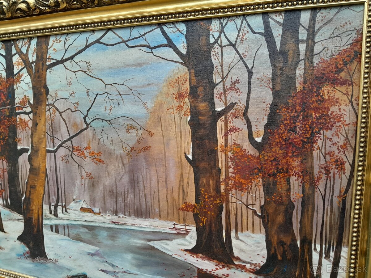 Obraz zimná krajinka signovaný Páleník. - 3