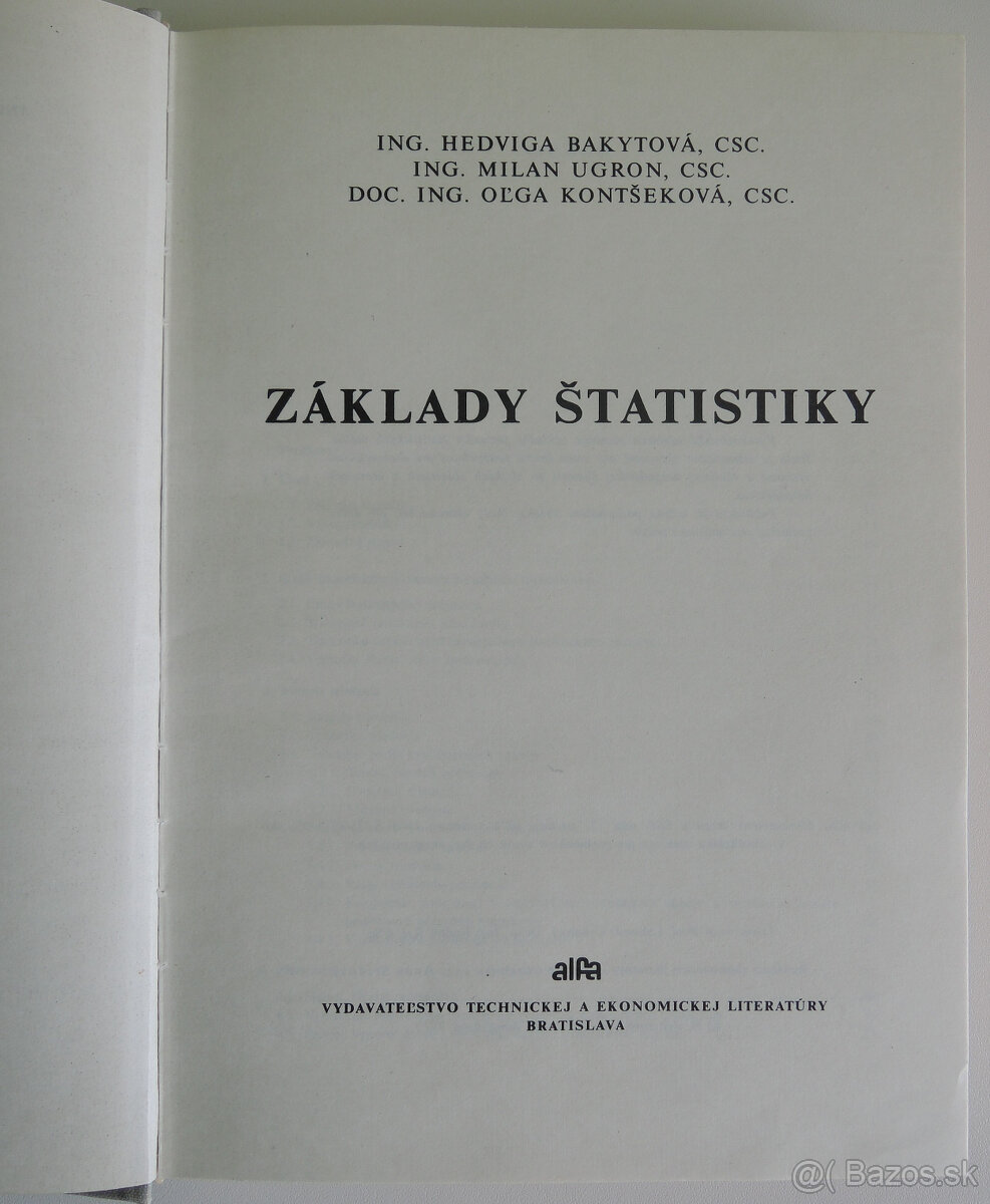 Predám knihu Základy štatistiky, autorov H. Bakytová a kol. - 3