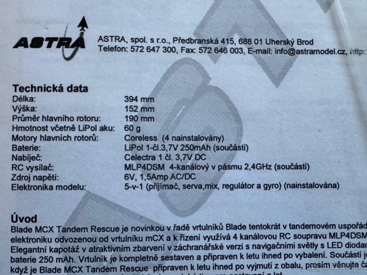 Predam Rc vrtuľník malo používaný Blade MCX Tandem Rescue - 3