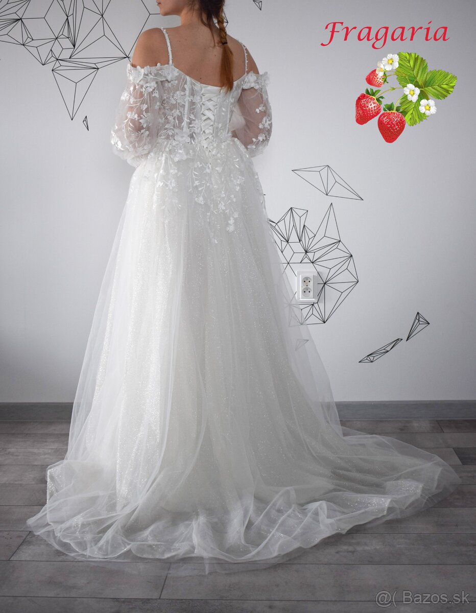 Nové krásne svadobné šaty Fragaria s odnímateľnými rukávmi - 3