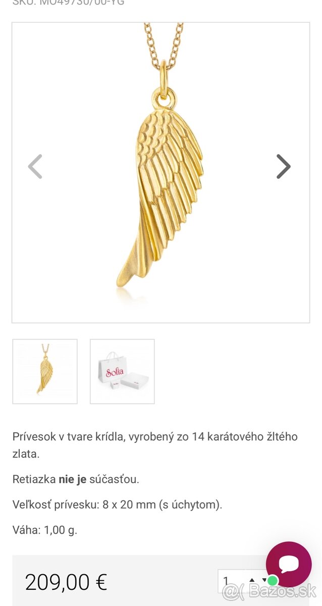 Predám zlatý prívesok anjelské krídlo - 3