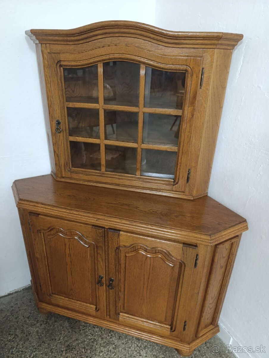 Rustikální příborník / rohová komoda + vitrína, masív - 3