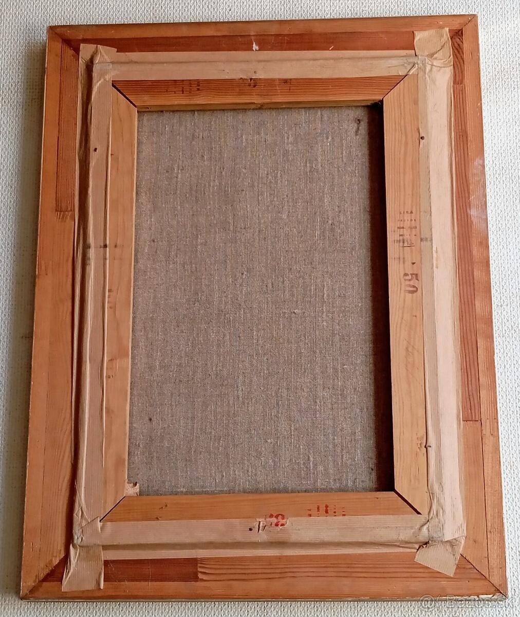 Starý obraz / Kůň a sedlák - D. Dařenová - olej 47x61 - 3