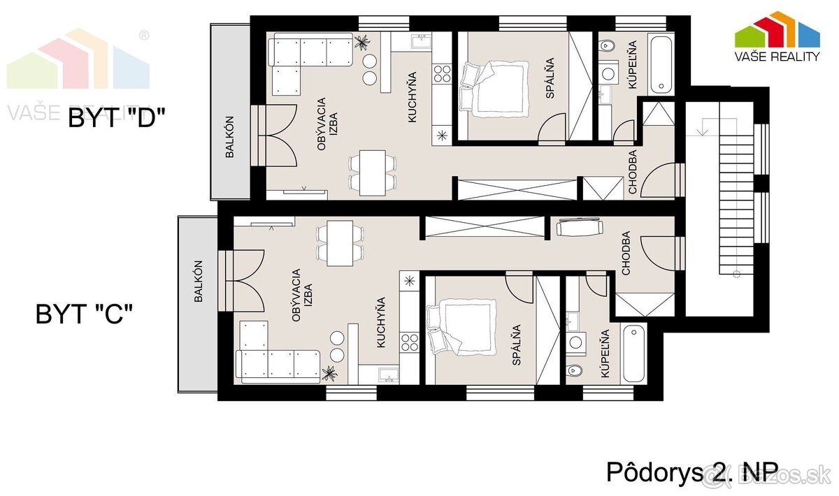 Predaj 2 IZB BYT "D" 58,64 m² + BALKÓN 6,26 m², novostav - 3