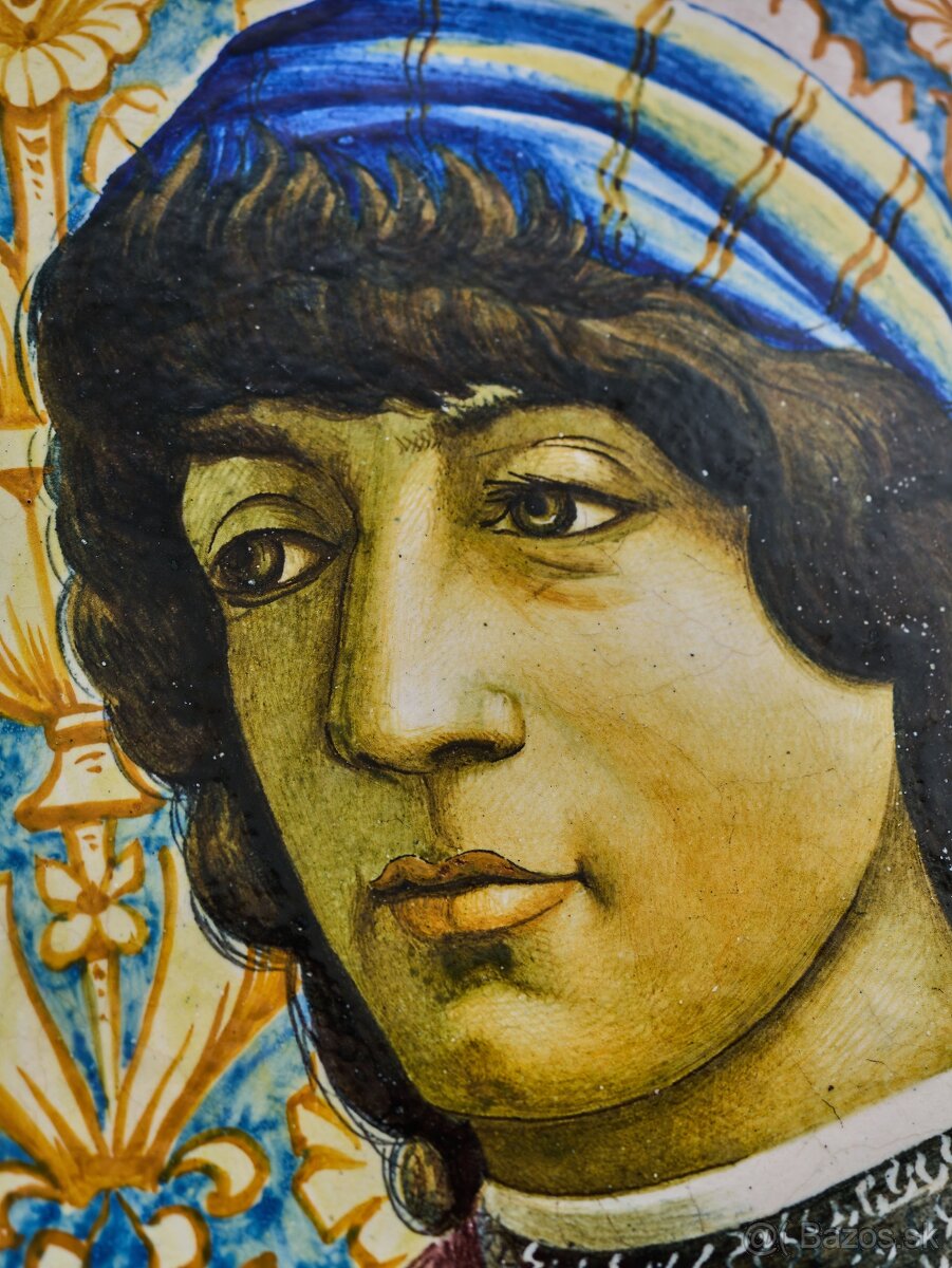 Obrí taliansky tanier s portrétom podľa Botticelliho 52 cm - 3