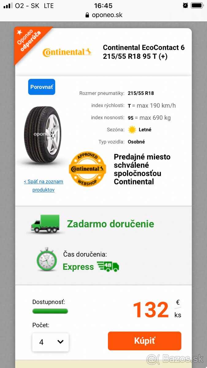 215/55 r18 89W Continental Nova letna sada pneu - 3