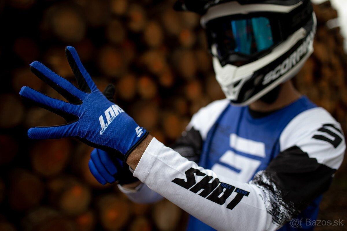 shot modrý set dres nohavice pre motocross enduro