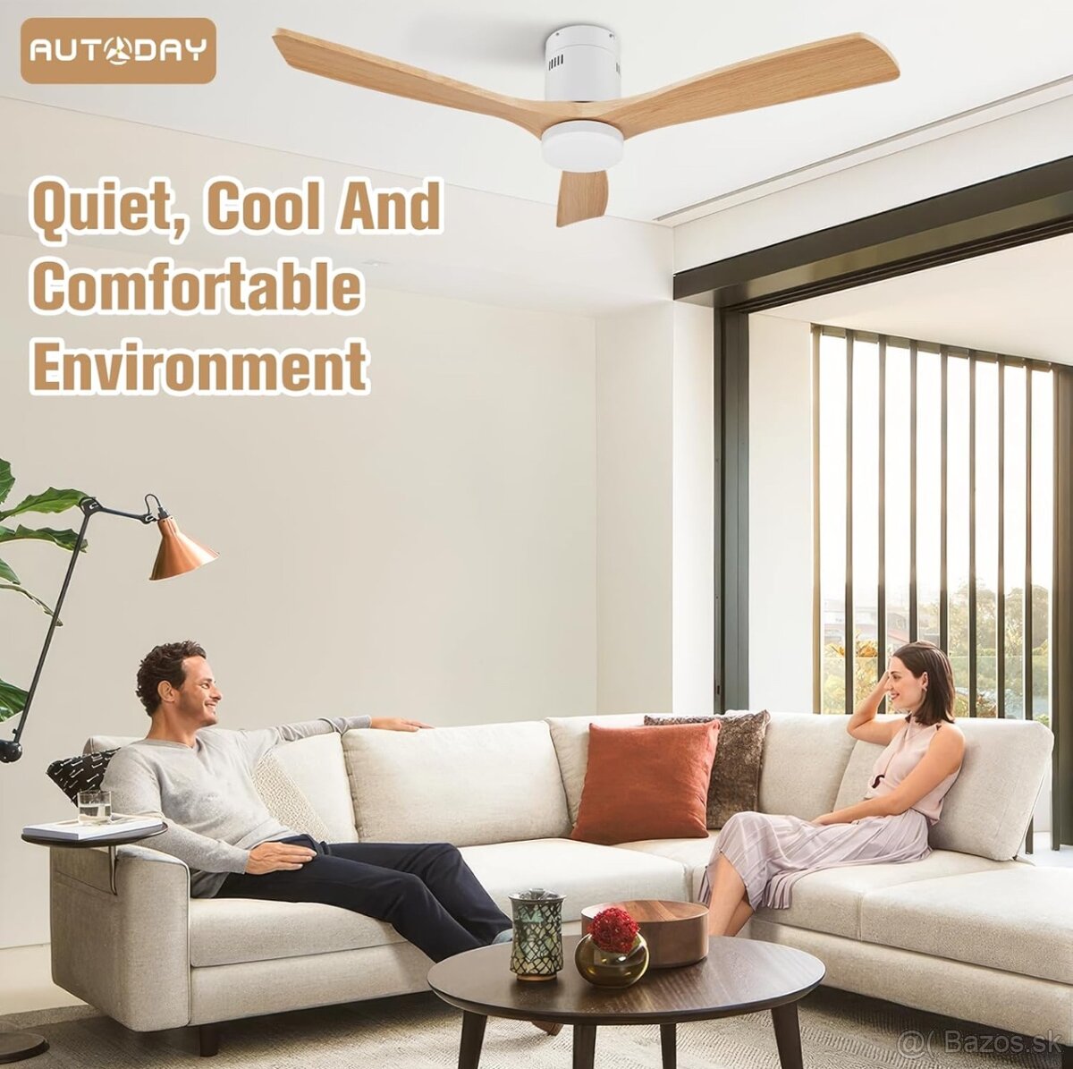 Stropný ventilátor biely s drevom 132 cm vrátane LED - 3