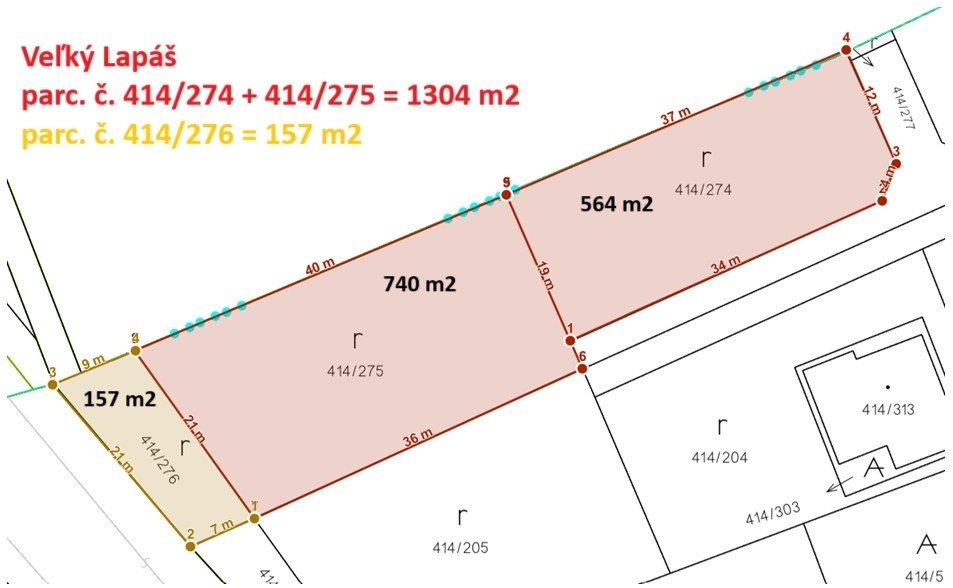 Veľký Lapáš - pozemok 1304 m2 (+157 m2) lokalita novostavieb - 3