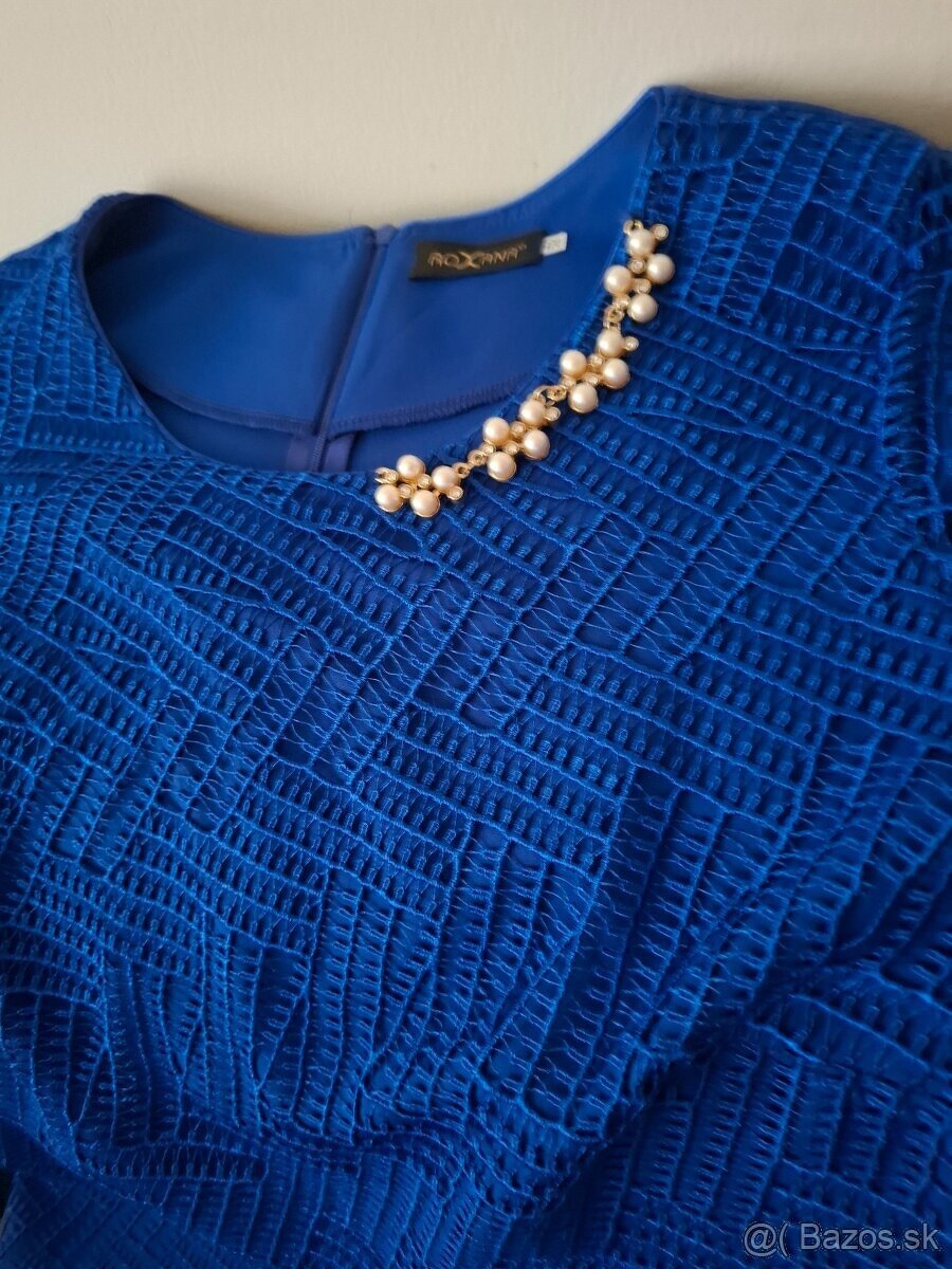 spoločenské šaty modré s krajkou - 3