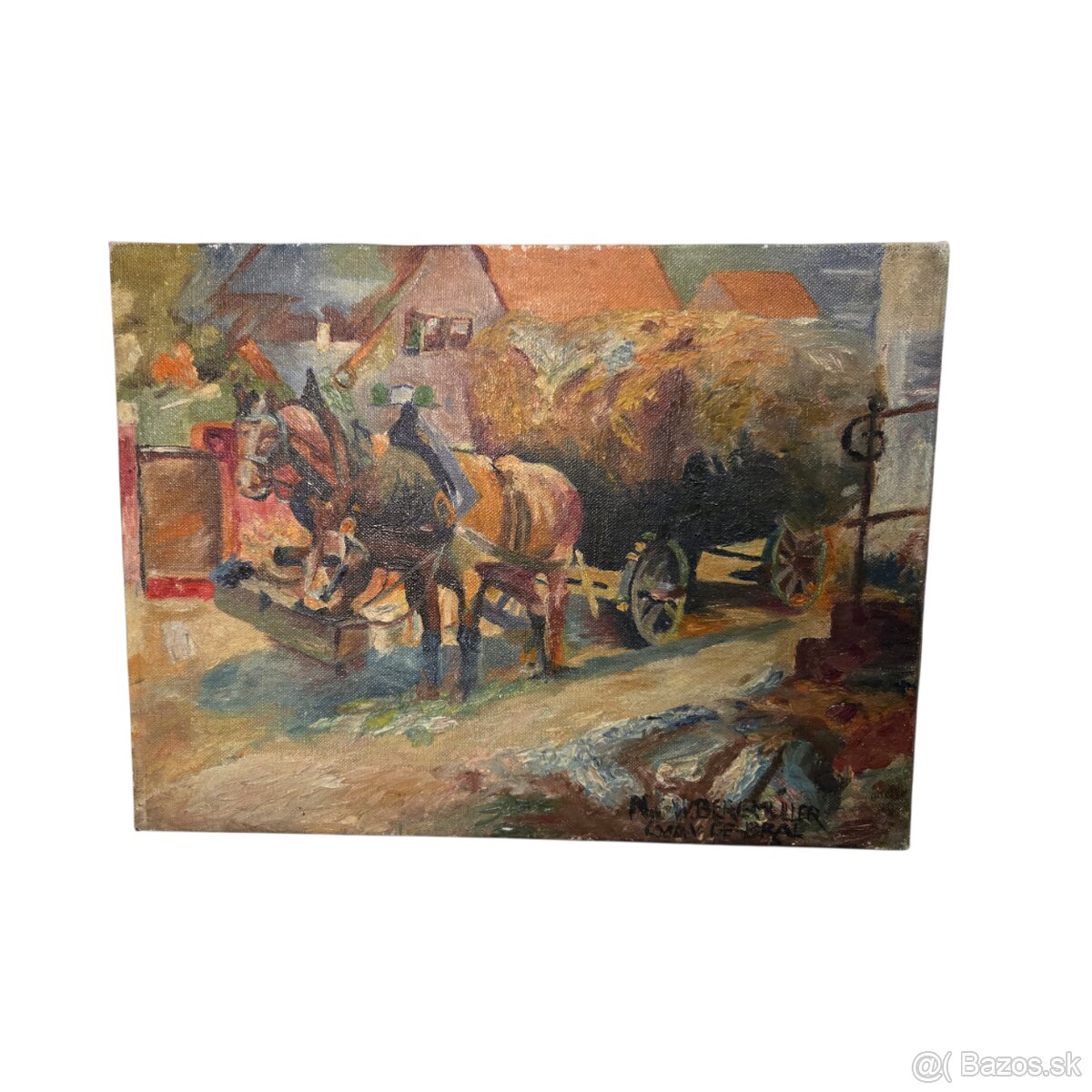 Olejomaľba „Voz so senom“ – Karl Wilhelm Bergmüller - 3