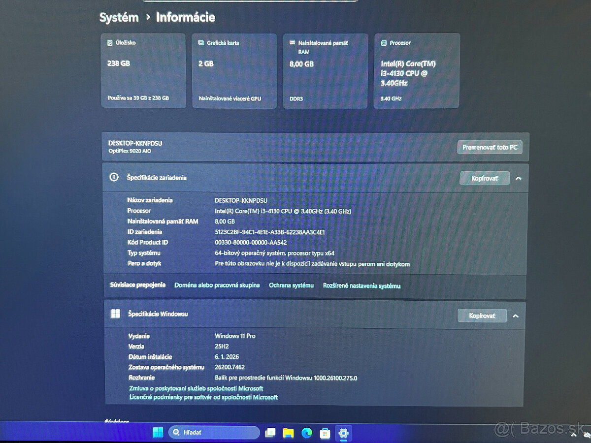 Predám Dell OptiPlex 9020 All in One | i3, 8gb, 256gb SSD - 3