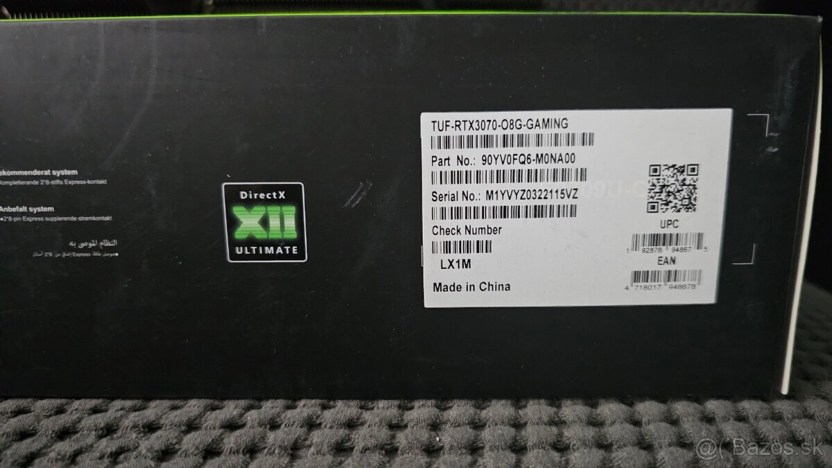 Predam ASUS RTX 3070 OC 8GB TUF Gaming RGB - 3