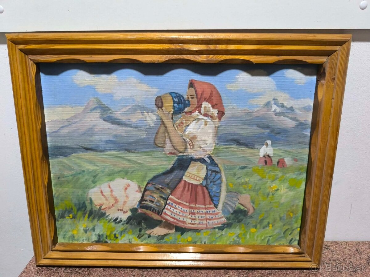 Olejomaľba - dievča pod Tatrami - 3