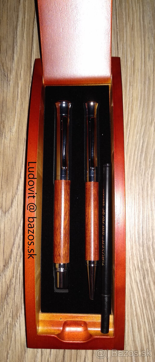 Luxusné kovové guľôčkové pero a roller v drevenej krabičke - 3