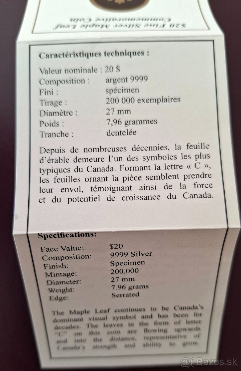Strieborná minca Canada 20 dolárov. - 3