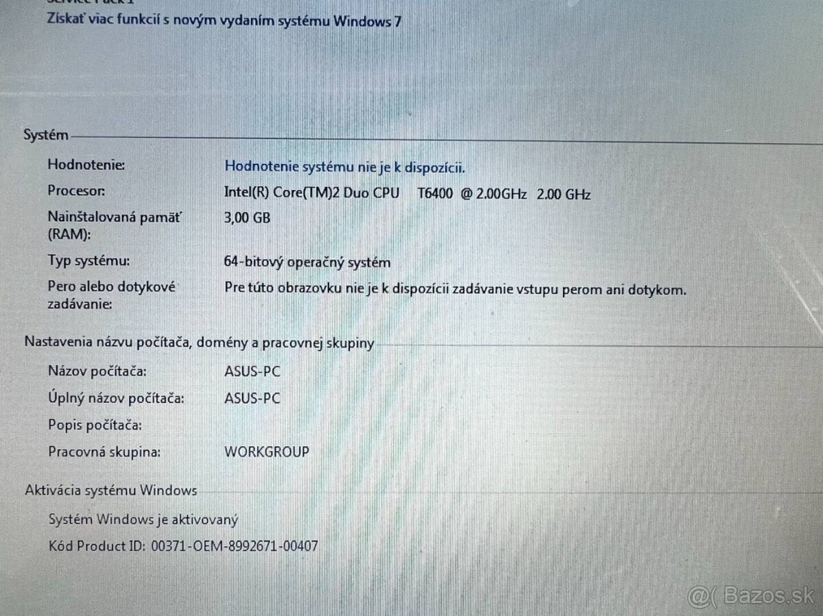Predám notebook Asus Intel Core2Duo 2x2,00GHz.3gb ram.160gbH - 3