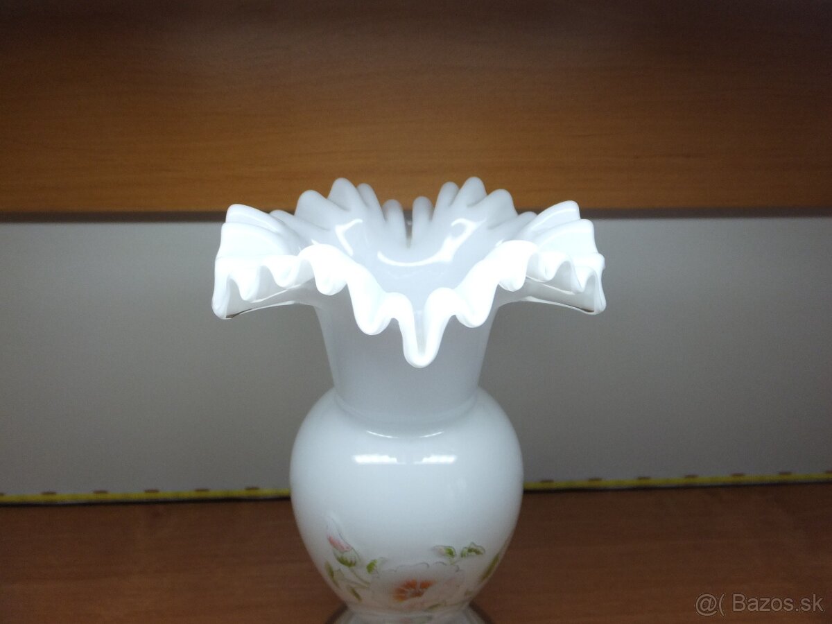 Krásná retro opálová váza s dekorem kytky. - 3