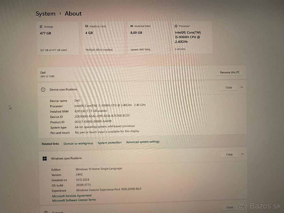 Dell XPS 15 7590 / i5-9300H / 8GB RAM 7 / 500GB SSD - 3