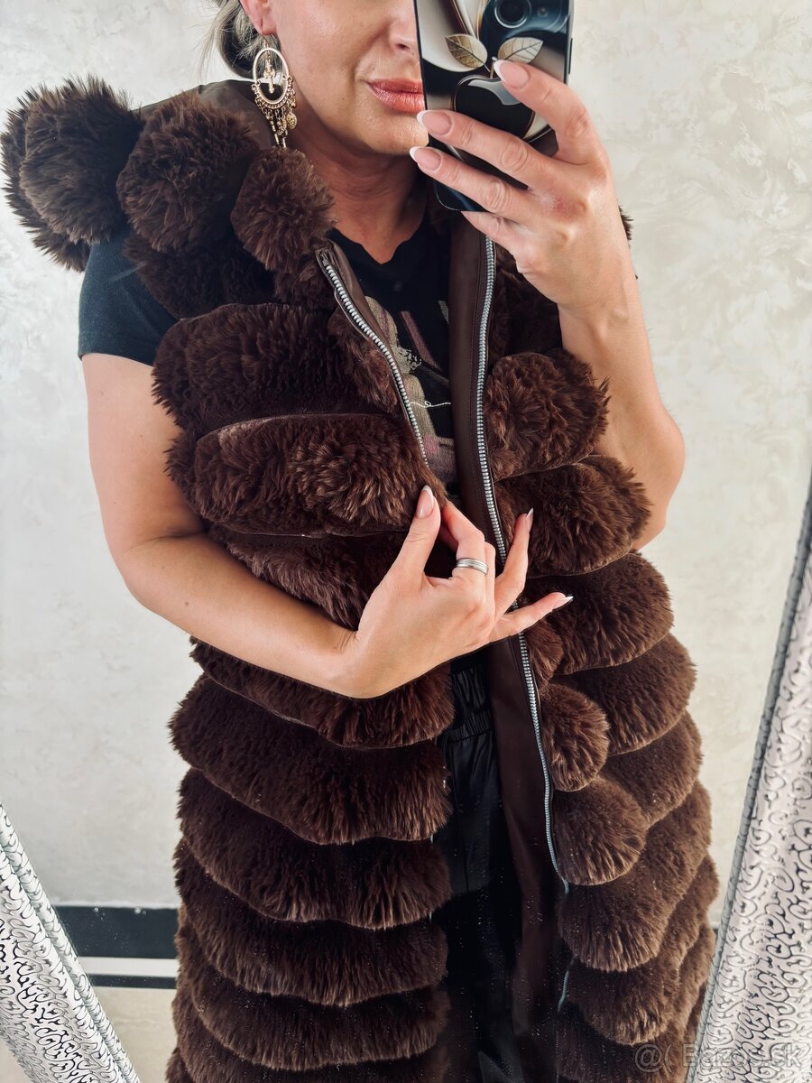 Damska huňata maxi vesta choco - 3