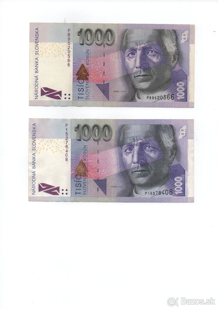 predám 1000 korun slovenských - 5ks - 3