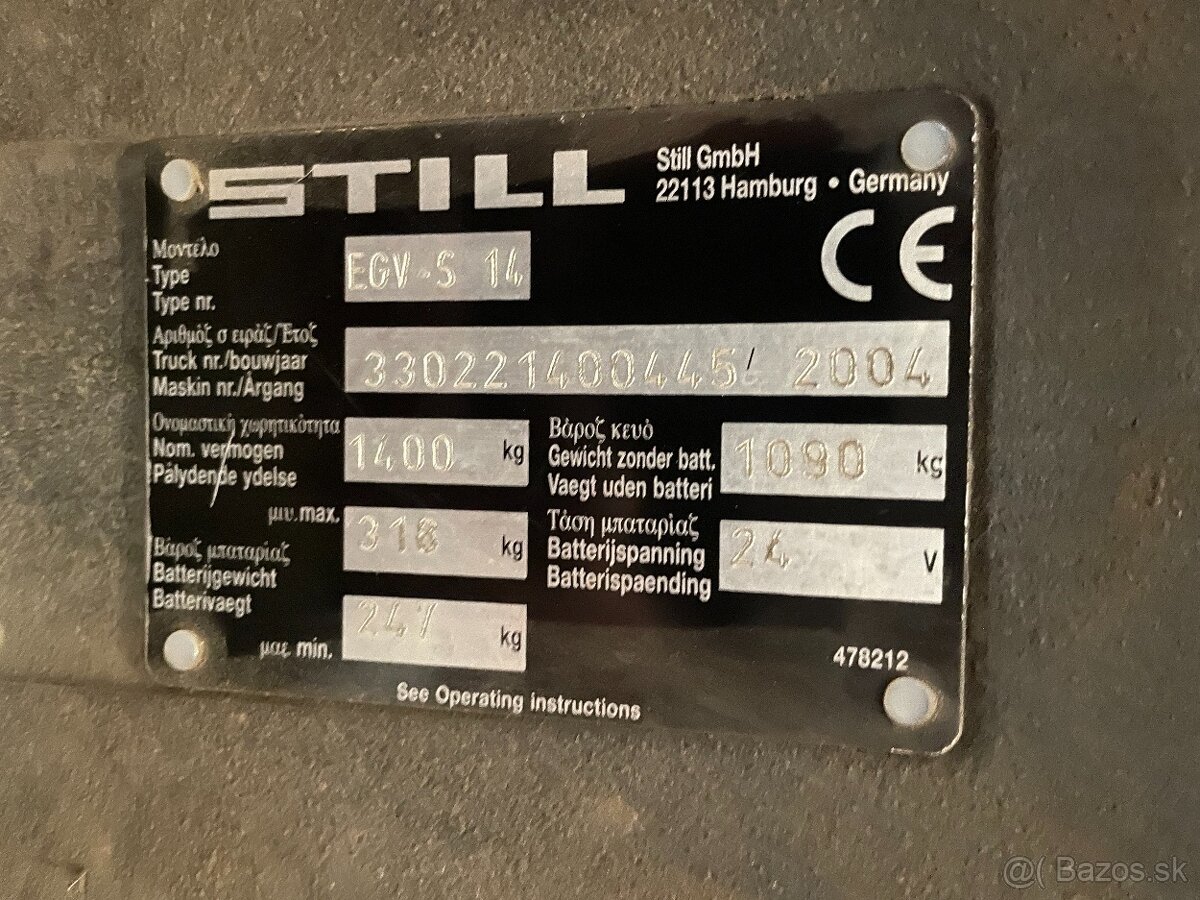 Ručne vedený vysokozdvižný vozík-VZV Still egv-s14 - 3