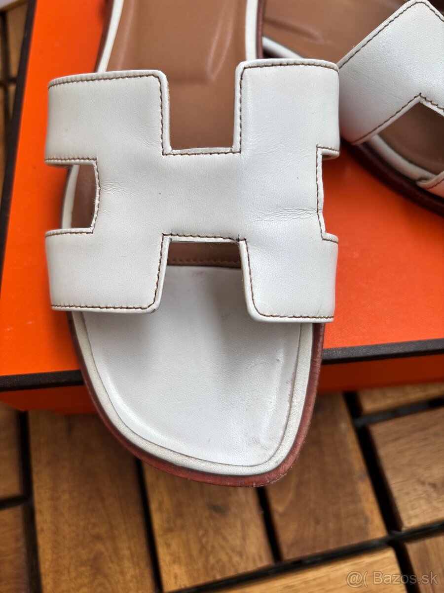 Hermes kožené biele šľapky - 3