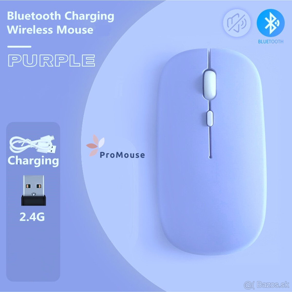 Bezdrôtová nabíjateľná bluetooth myš - fialová - 3