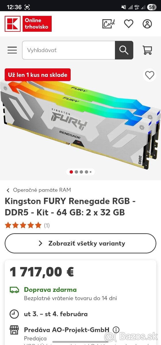 Ram 64gb 6400Mhz, záruka - 3