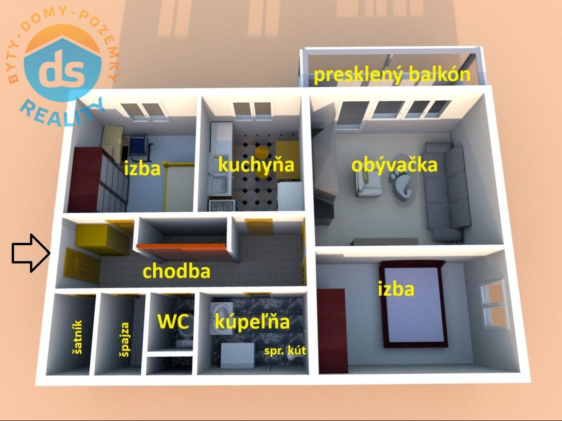 Na predaj byt 3+1, balkón, 64 m2, Trenčianske Teplice, Štvrť - 3