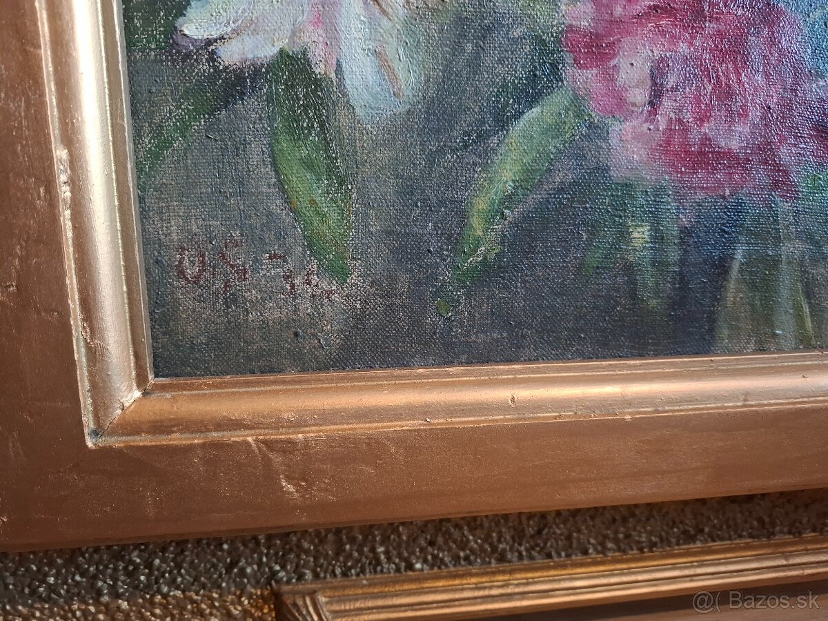 Predám starožitnú olejomalbu na plátne kytica 250 € Pozri vš - 3