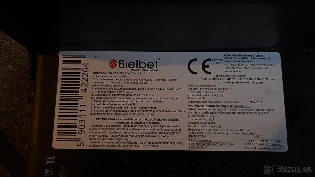 Predam 2ks odtokovy zlab KL.A15 1000X130X105 - NOVE - 3