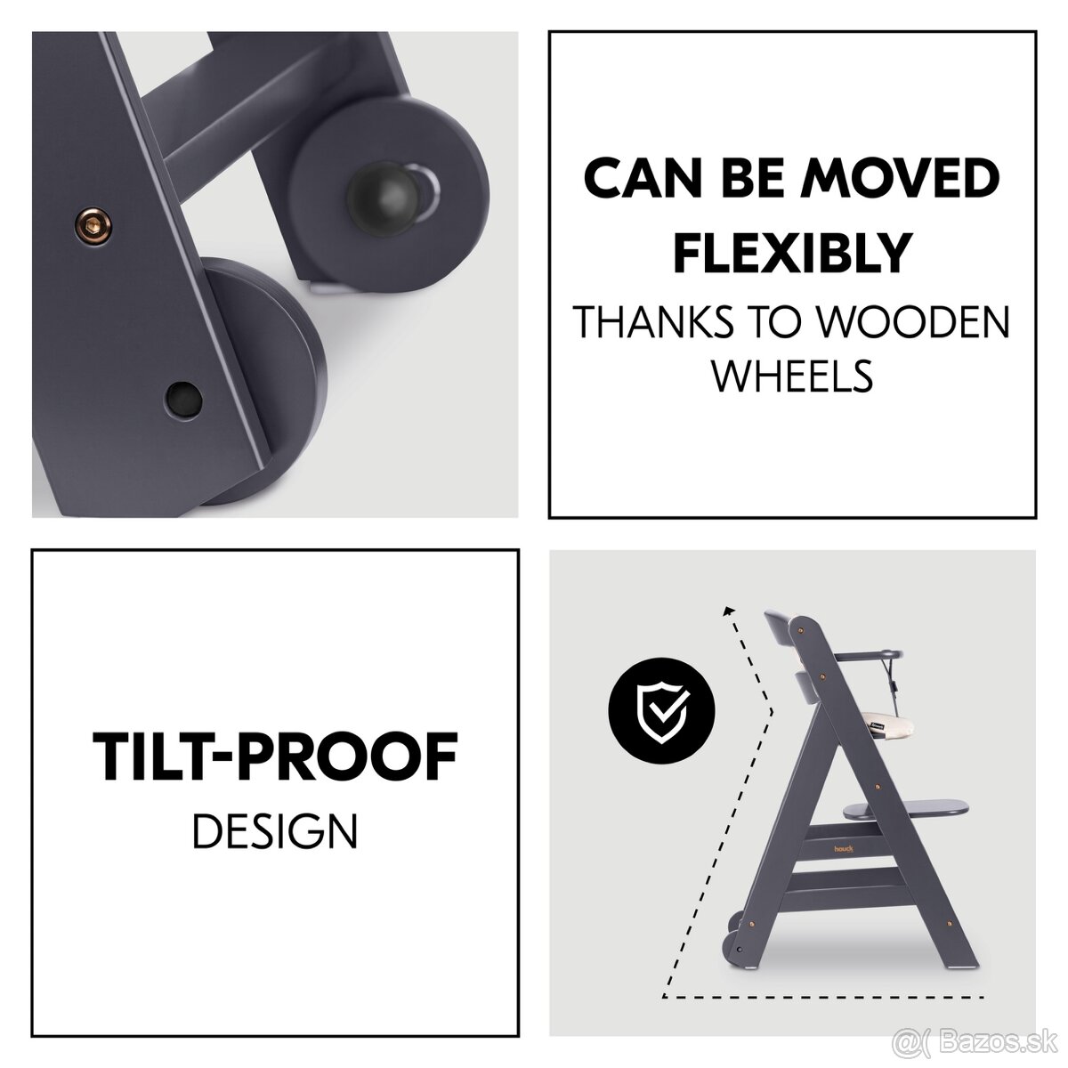 Hauck rastúca stolička BETA s kolieskami Dark Grey - 3