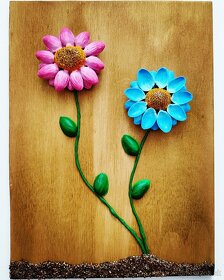 Predám kvety na dreve z prírodných materiálov, 27 x 20 cm - 3
