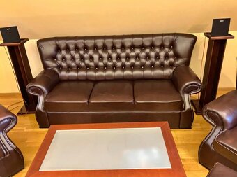Chesterfield ( 9 miestna) kožená sedacia súprava - 3