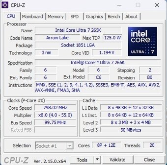 Intel Core Ultra 7 265K, 5.30 GHz, 30 MB Cache, socket 1851 - 3