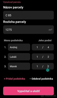Android aplikácia - výpočet podielov v pozemku - 3