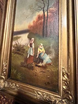 Velmi stary malovany obraz v nadhernom rame - - 3