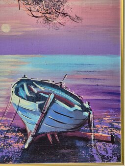 Platno,zatisie na mori s lodkou- olej na platne, Chorvatsko - 3