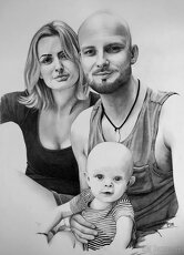 Kresba - Kreslenie portrétov - Rodinný portrét, dvojica + - 3