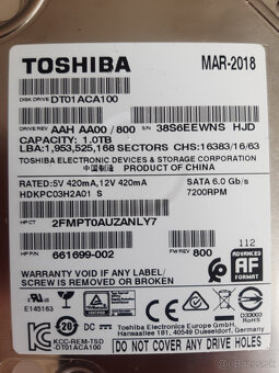 HDD 1TB 3,5" TOSHIBA SATA 3, 32MB cache - použitý - 3