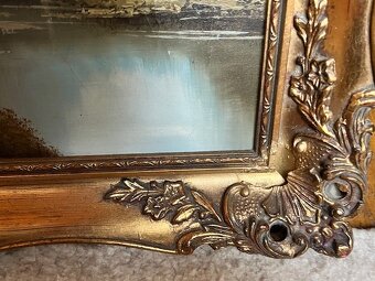 Starozitny malovany obraz v blondelovom rame / poskodeny / - 3
