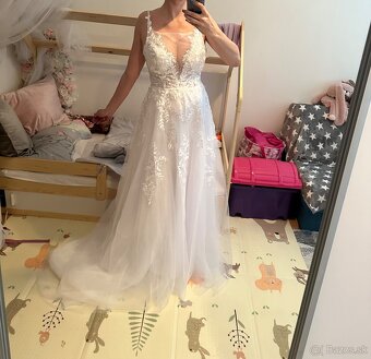 Krasne nové nenosené svadobné biele šaty na ramienka, 36 - 3