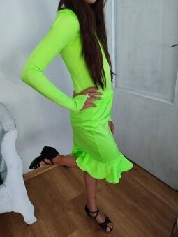 Neon limetka zelene saty 146/152 spoločenské tance - 3
