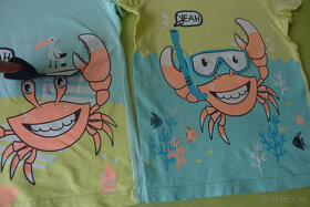 Krásne letné tričká v.122 -krab na pláži- ako nové - 3