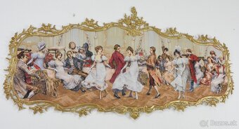 Zámecký obraz - Ples - Gobelín - bronzový rám - 3