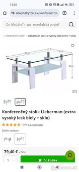 Konferenčný stolík Lieberman (extra vysoký lesk biely + sklo - 3