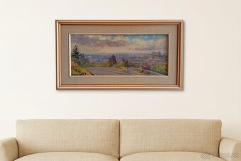 Krásny starý slovenský obraz - Výhľad na Bratislavu 88x48 cm - 3