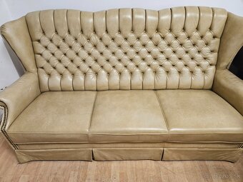 Chesterfield štý,kožená vysoká sedačka,3+1+1 - 3